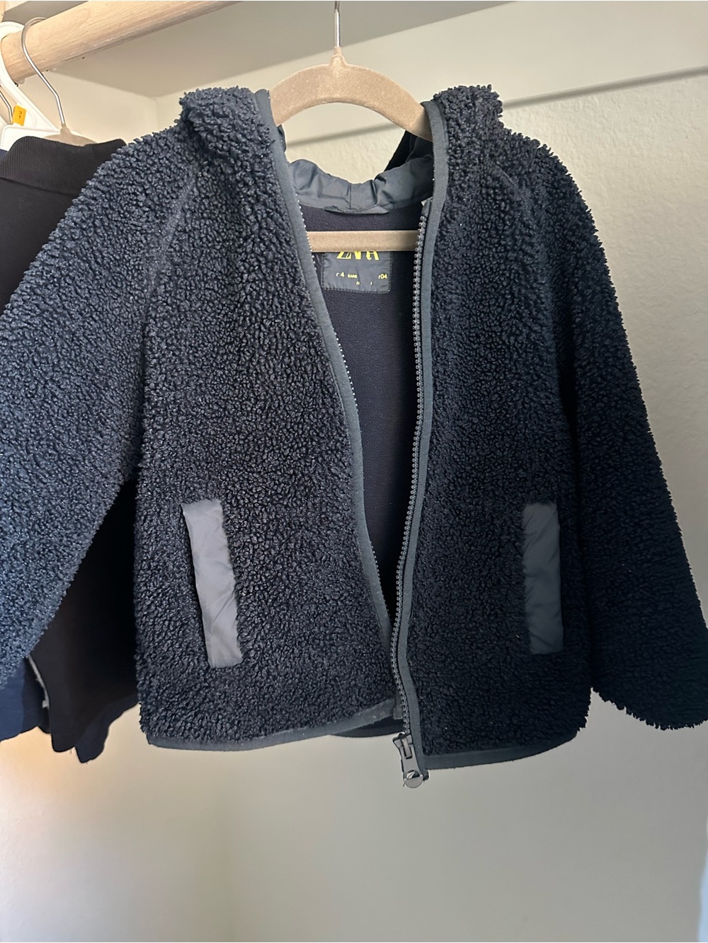 ZARA Kids Black Sherpa Hooded Zip Jacket